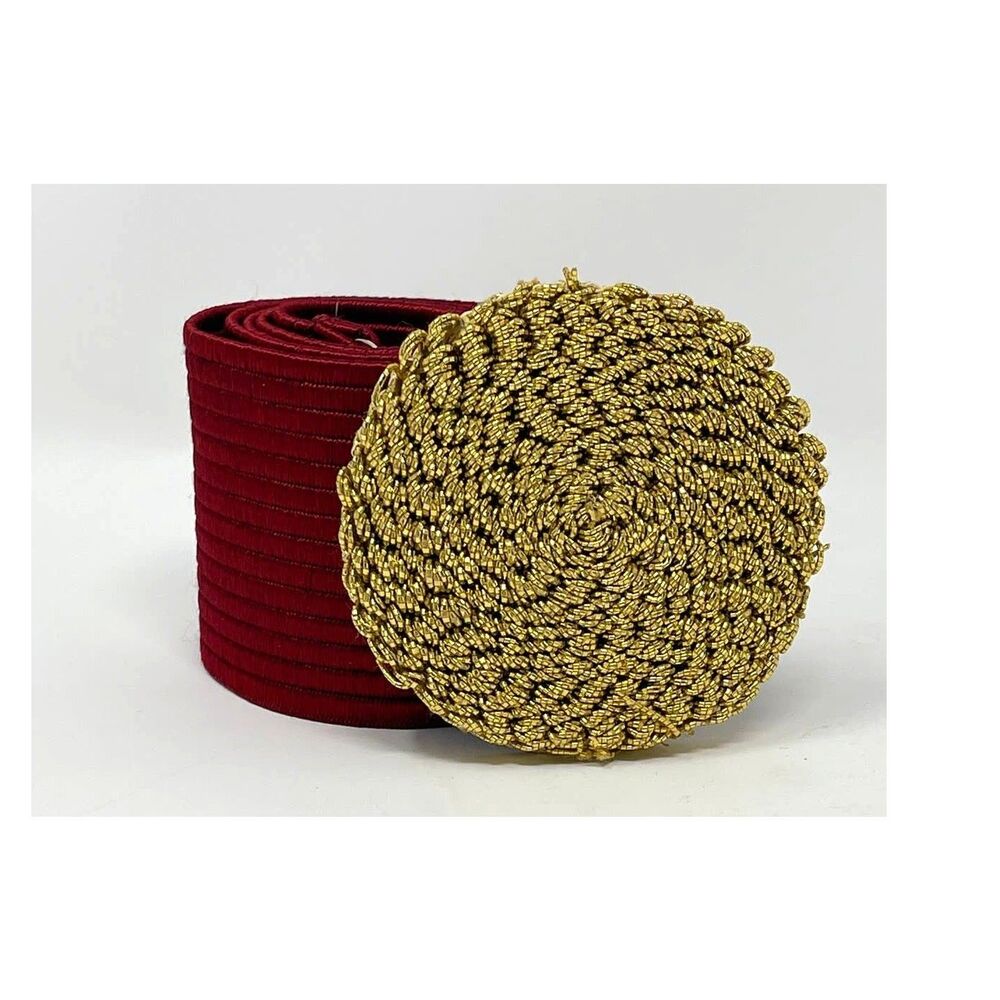 Vintage 1980s Dynasty Red & Gold Stretch 2.5" Wide Belt SIZE S/M